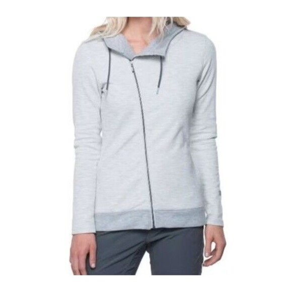 KUHL Arva Hoodie Long Sleeve Sweatshirt Asymmetrical Zipper & Pockets Grey SZ S - Picture 1 of 14
